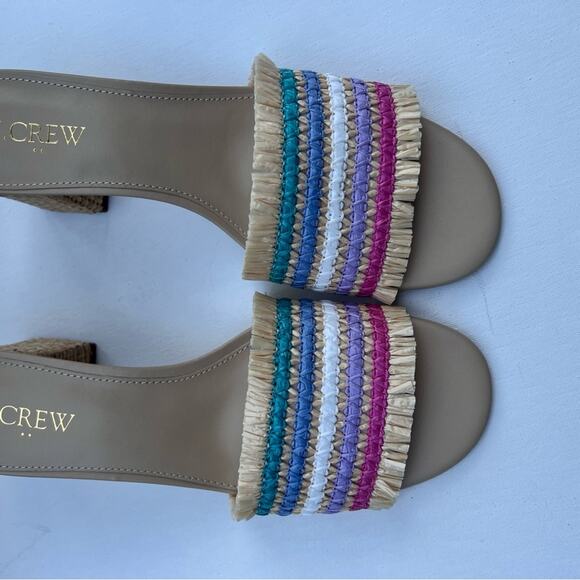 J.Crew Women’s  Classy Seasonal Style Woven Mule Raffia Rainbow Sandals Sz 8.5 - Picture 7 of 11